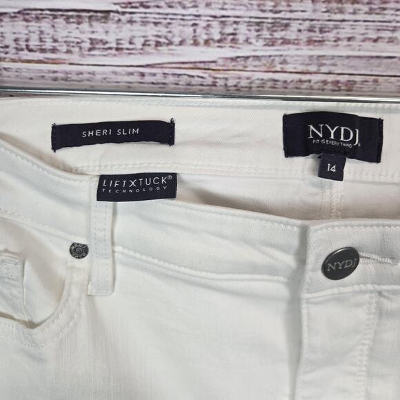 NYDJ Sheri Slim Jeans Womens 14 White Stretch Lift Tuck Mid Rise Straight Pants - Picture 5 of 11